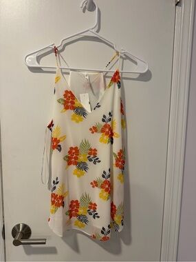 Women's Cream Floral Spaghetti Strap Top DNA Couture NWT